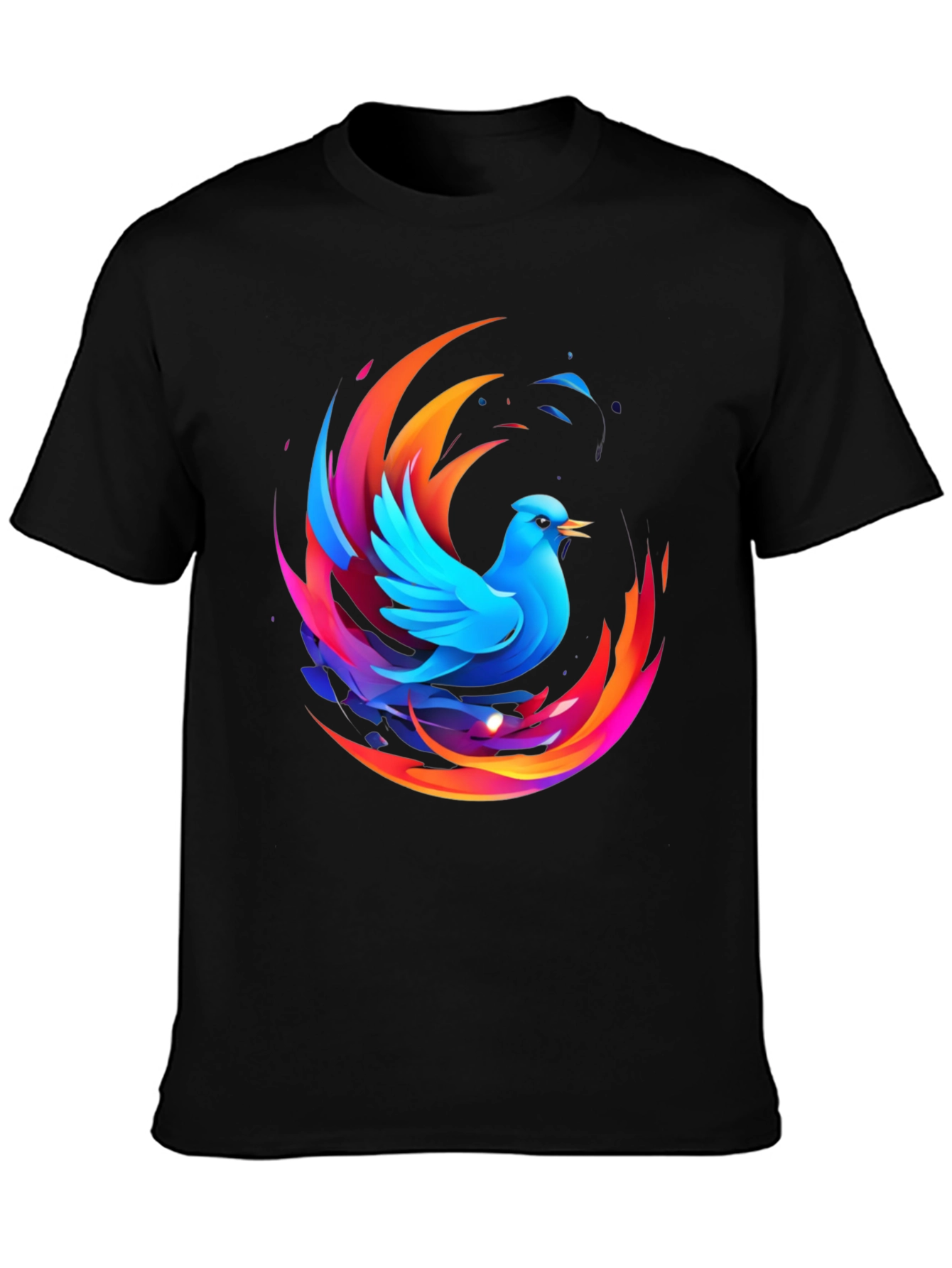 Phoenix Bird Graphic Print Black T-Shirt