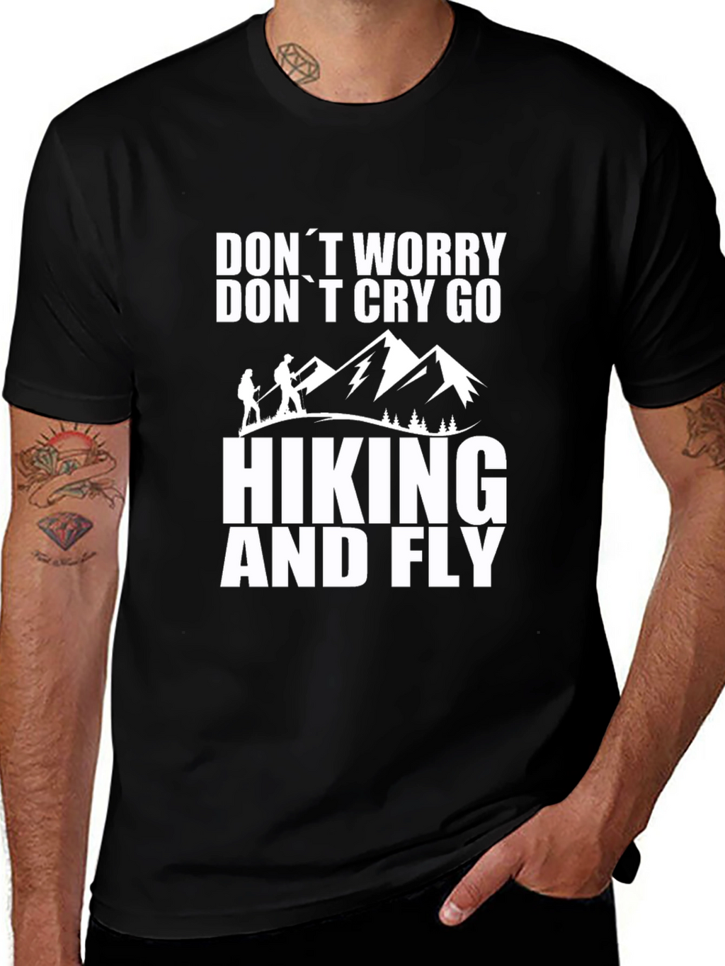Hiking and Fly Black Graphic T-Shirt