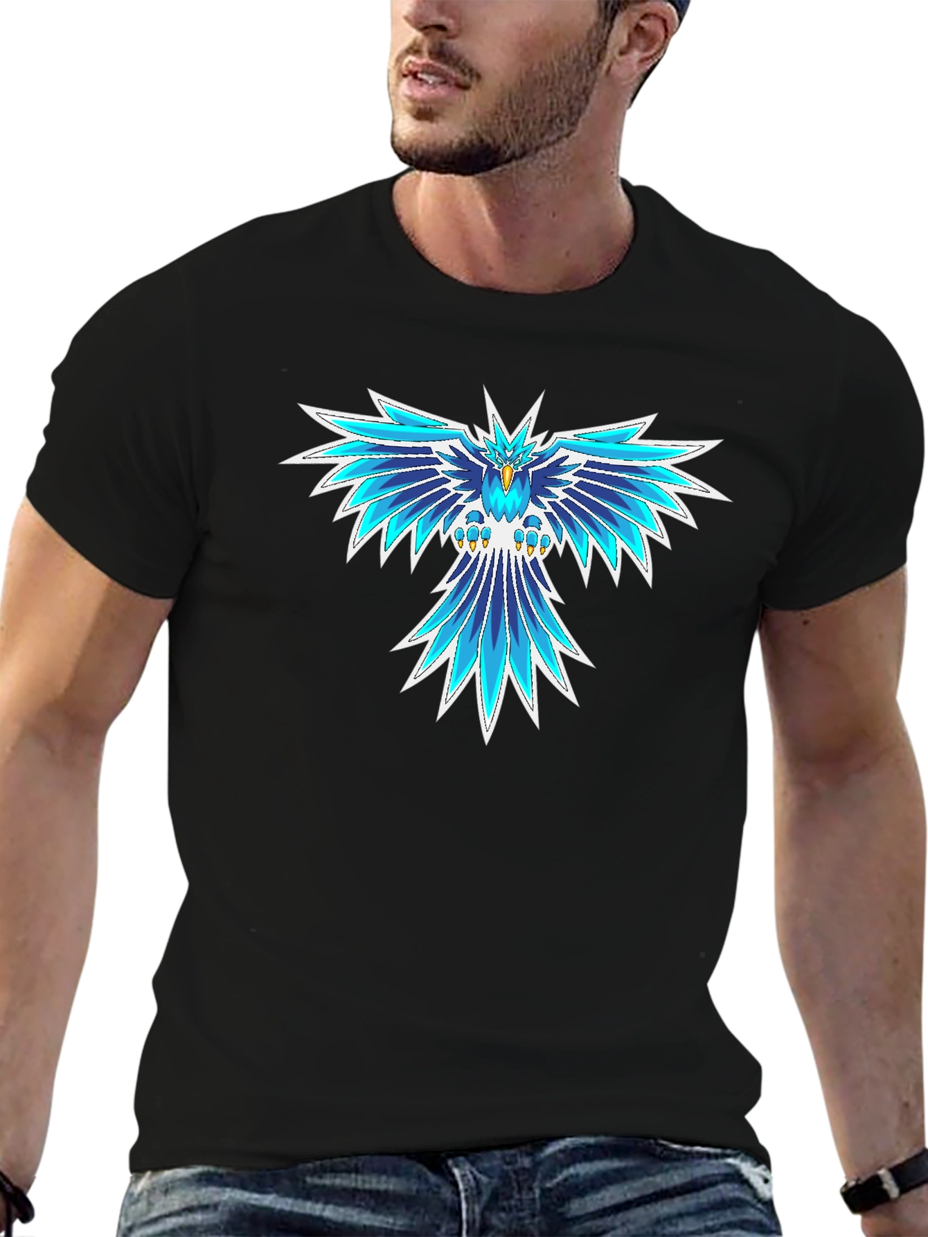 Cool Blue Phoenix Graphic Black T-Shirt