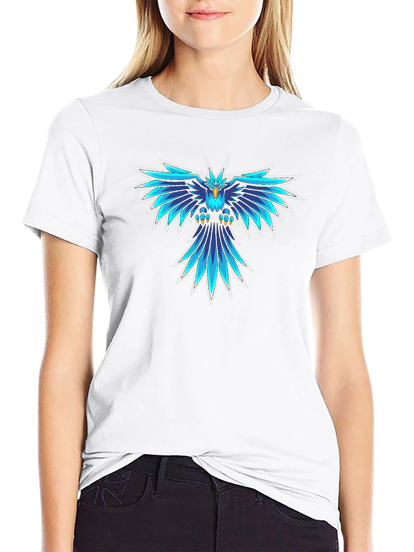 Cool Blue Phoenix Graphic Black T-Shirt