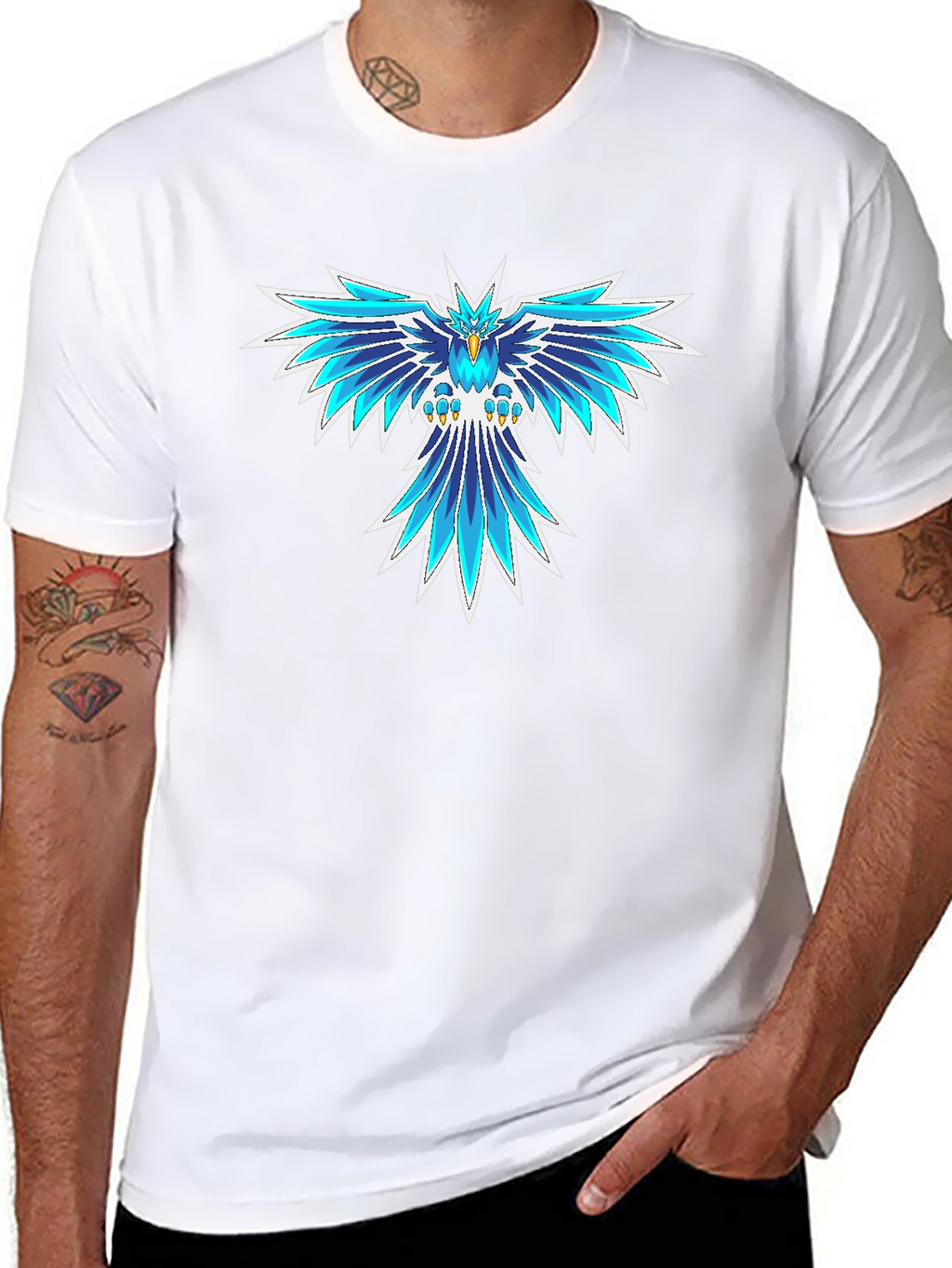 Cool Blue Phoenix Graphic Black T-Shirt