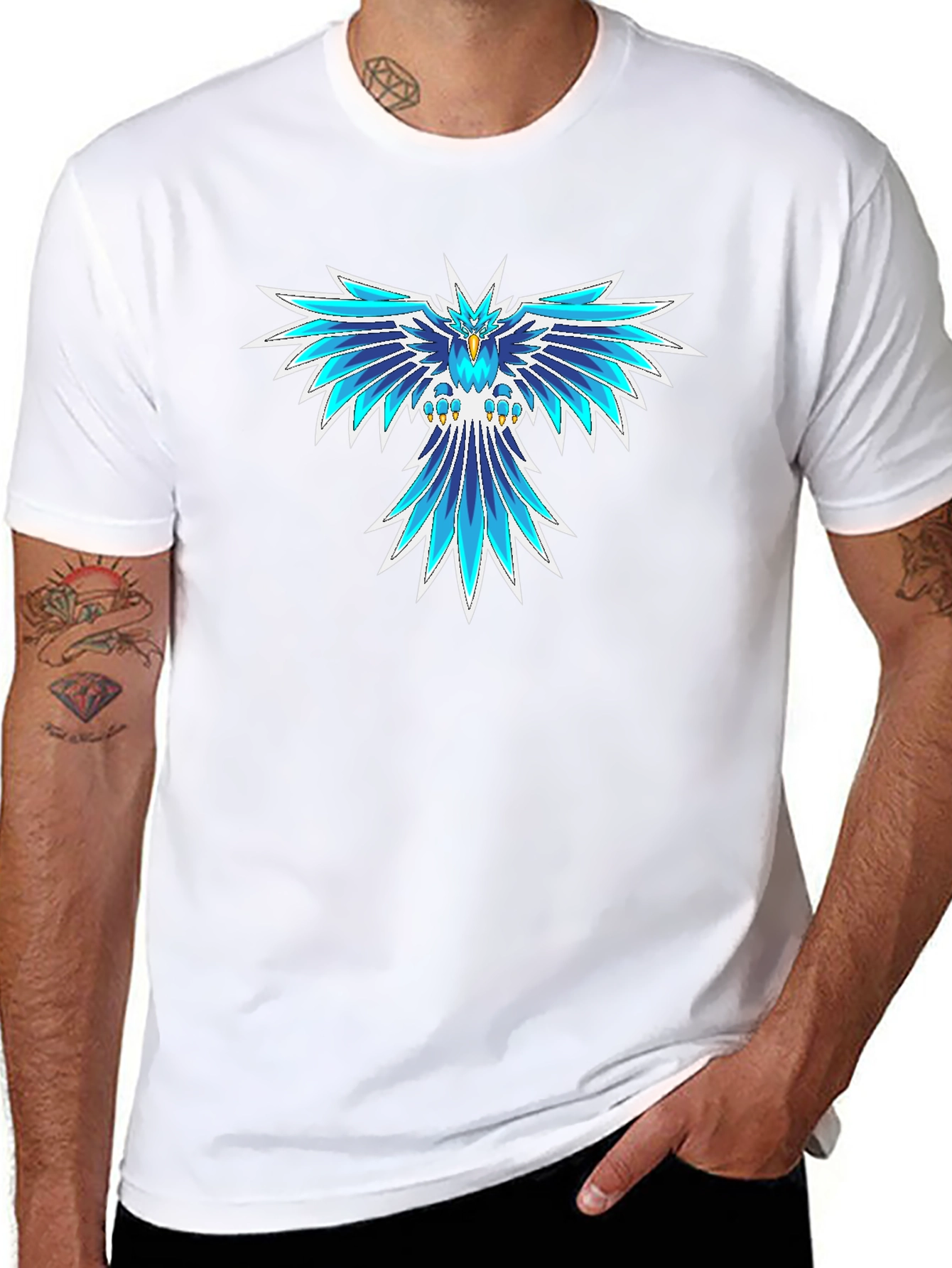 Cool Blue Phoenix Graphic Black T-Shirt