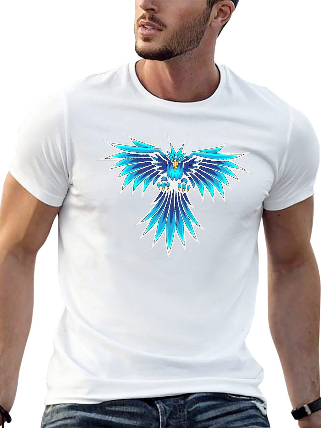 Cool Blue Phoenix Graphic Black T-Shirt