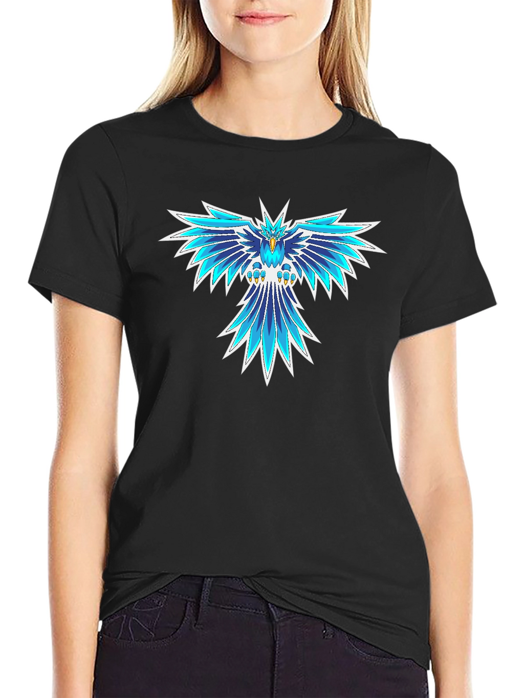 Cool Blue Phoenix Graphic Black T-Shirt