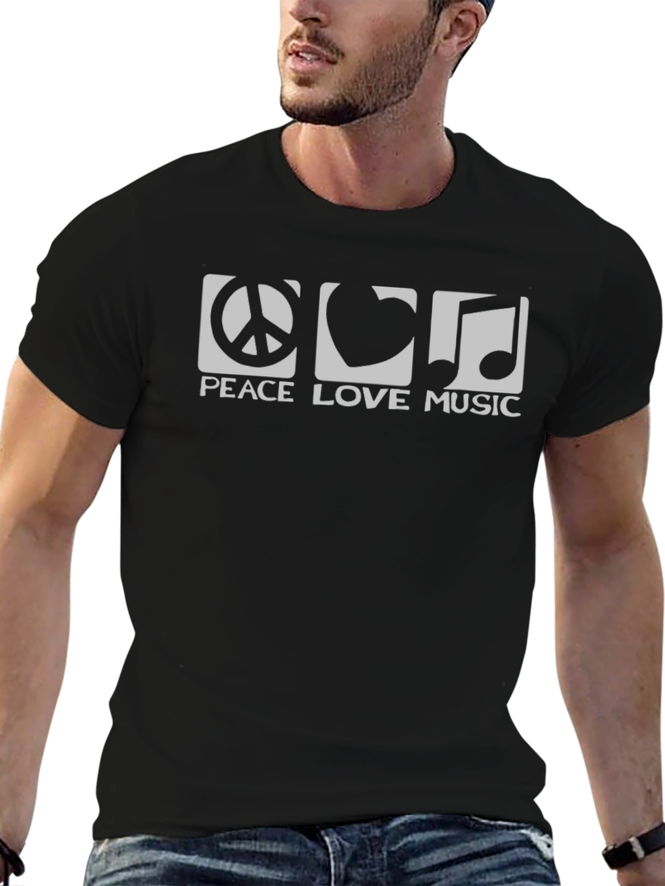 Peace Love Music Graphic Tee - Black Cotton Blend