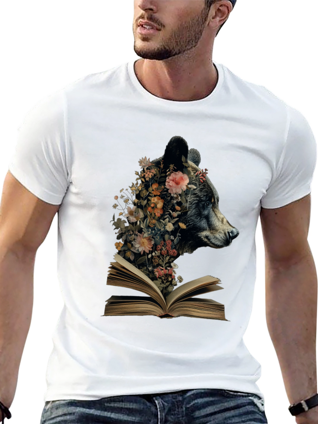 Bear & Book Graphic Tee - Literary Animal Shirt
