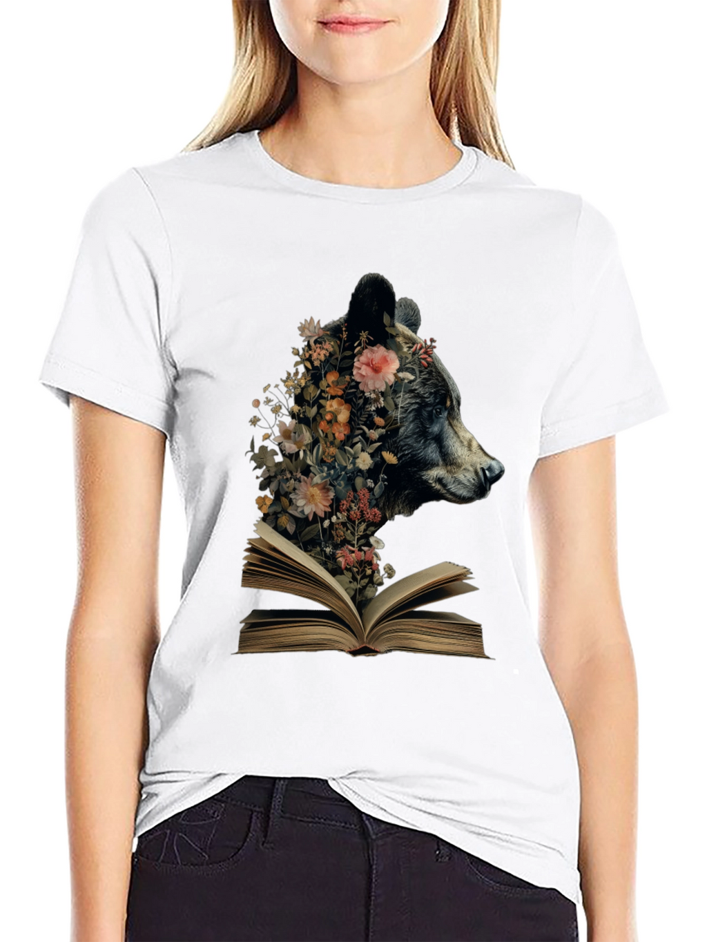 Bear & Book Graphic Tee - Literary Animal Shirt