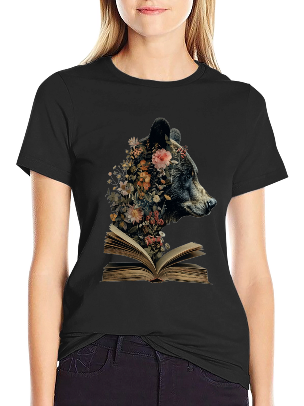 Bear & Book Graphic Tee - Literary Animal Shirt