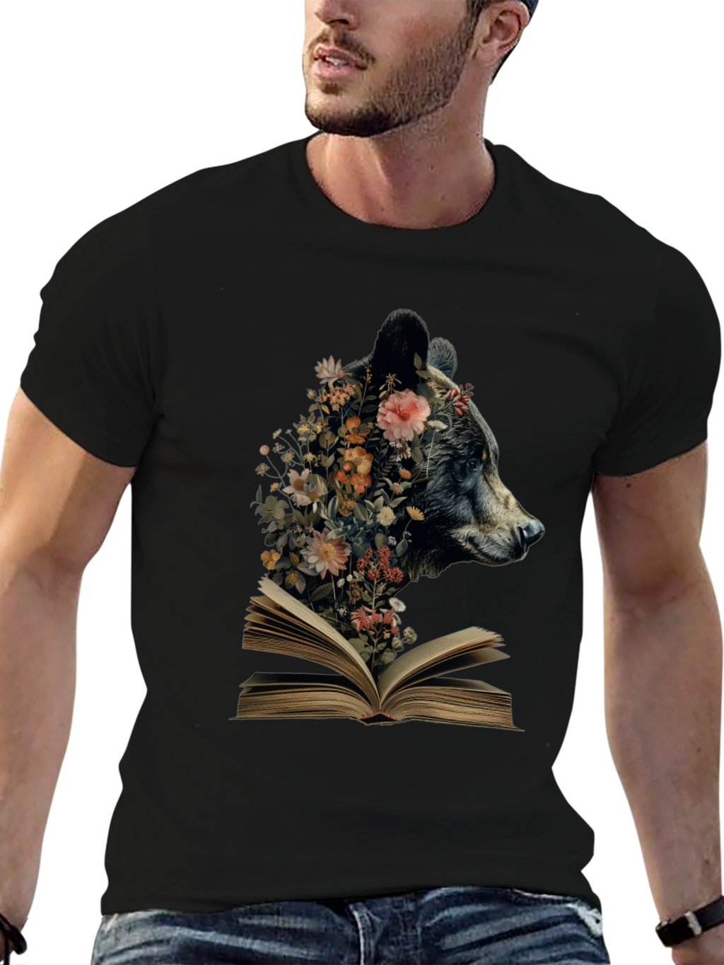 Bear & Book Graphic Tee - Literary Animal Shirt