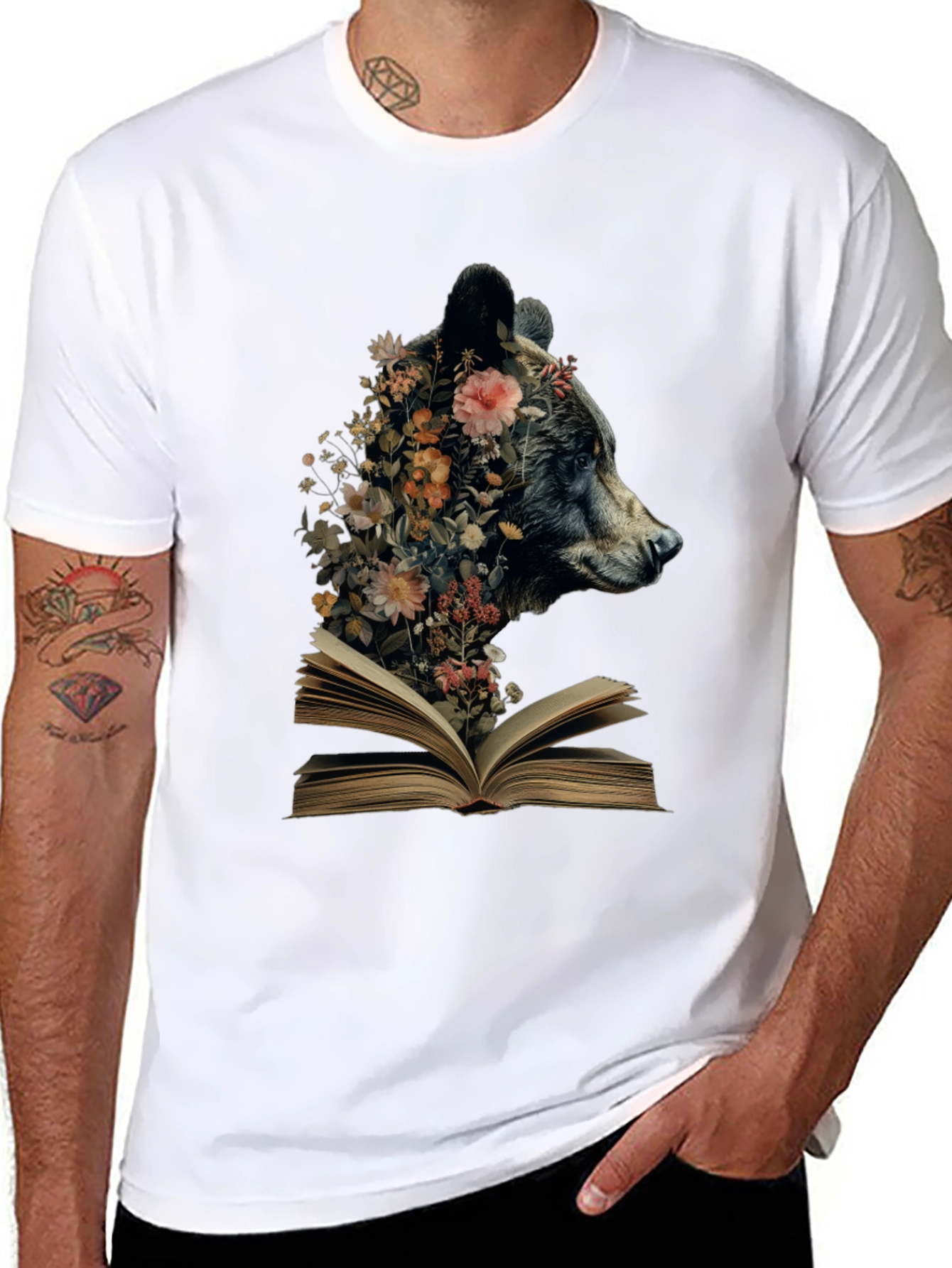 Bear & Book Graphic Tee - Literary Animal Shirt