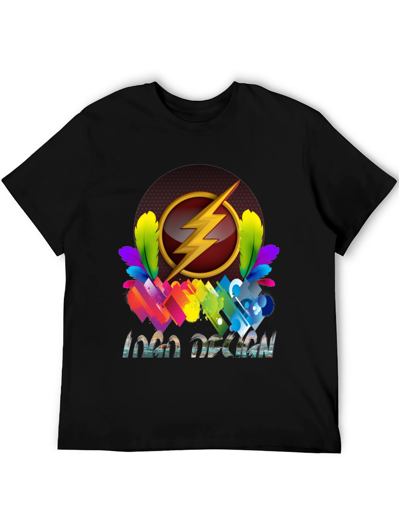 Flash Logo Design Black T-Shirt