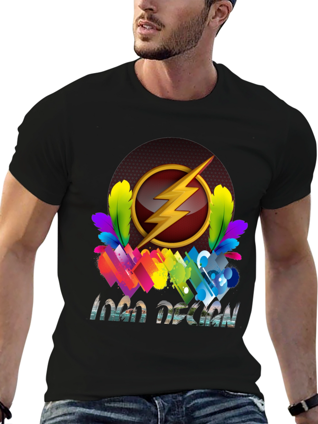 Flash Logo Design Black T-Shirt