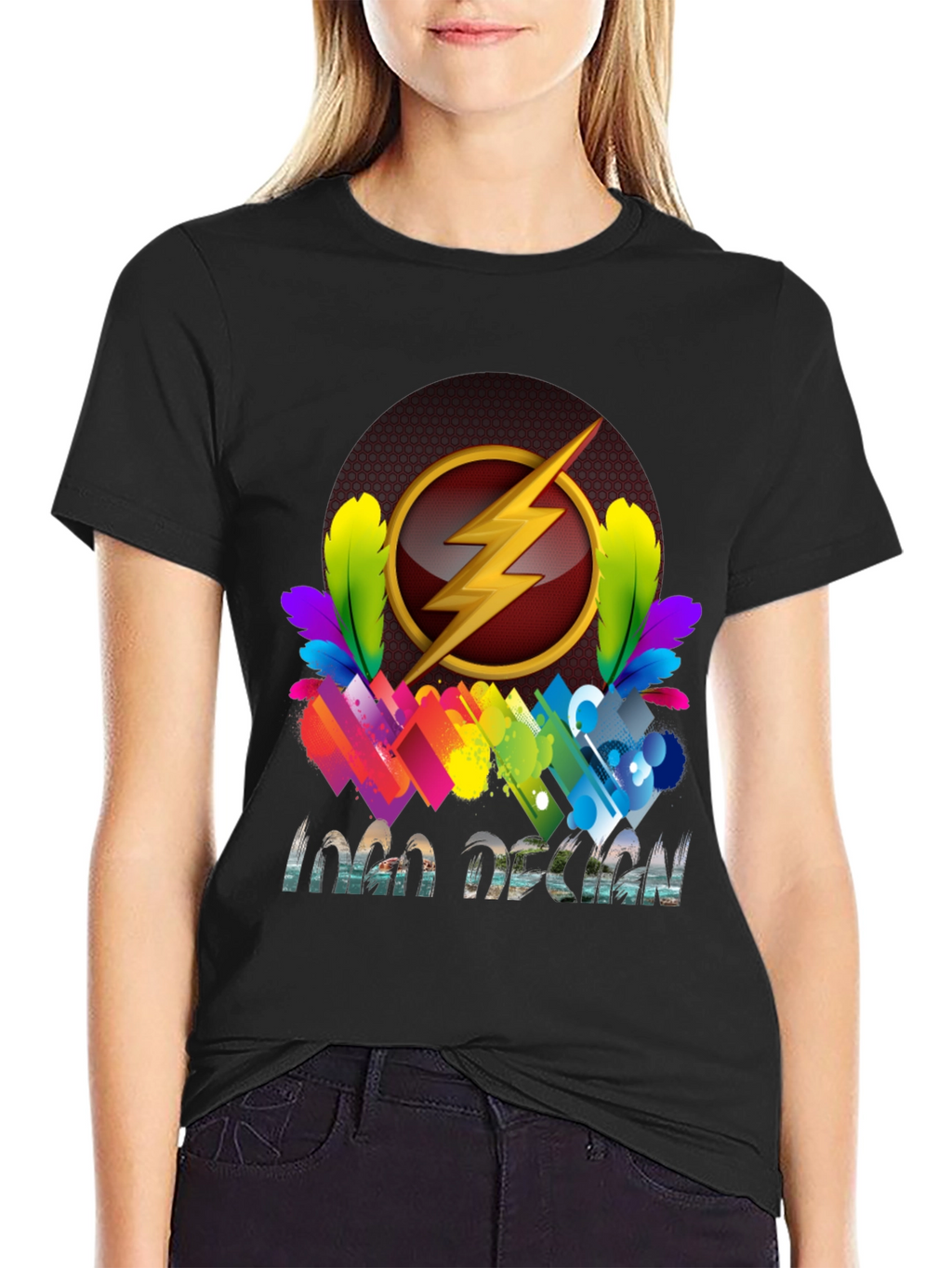 Flash Logo Design Black T-Shirt