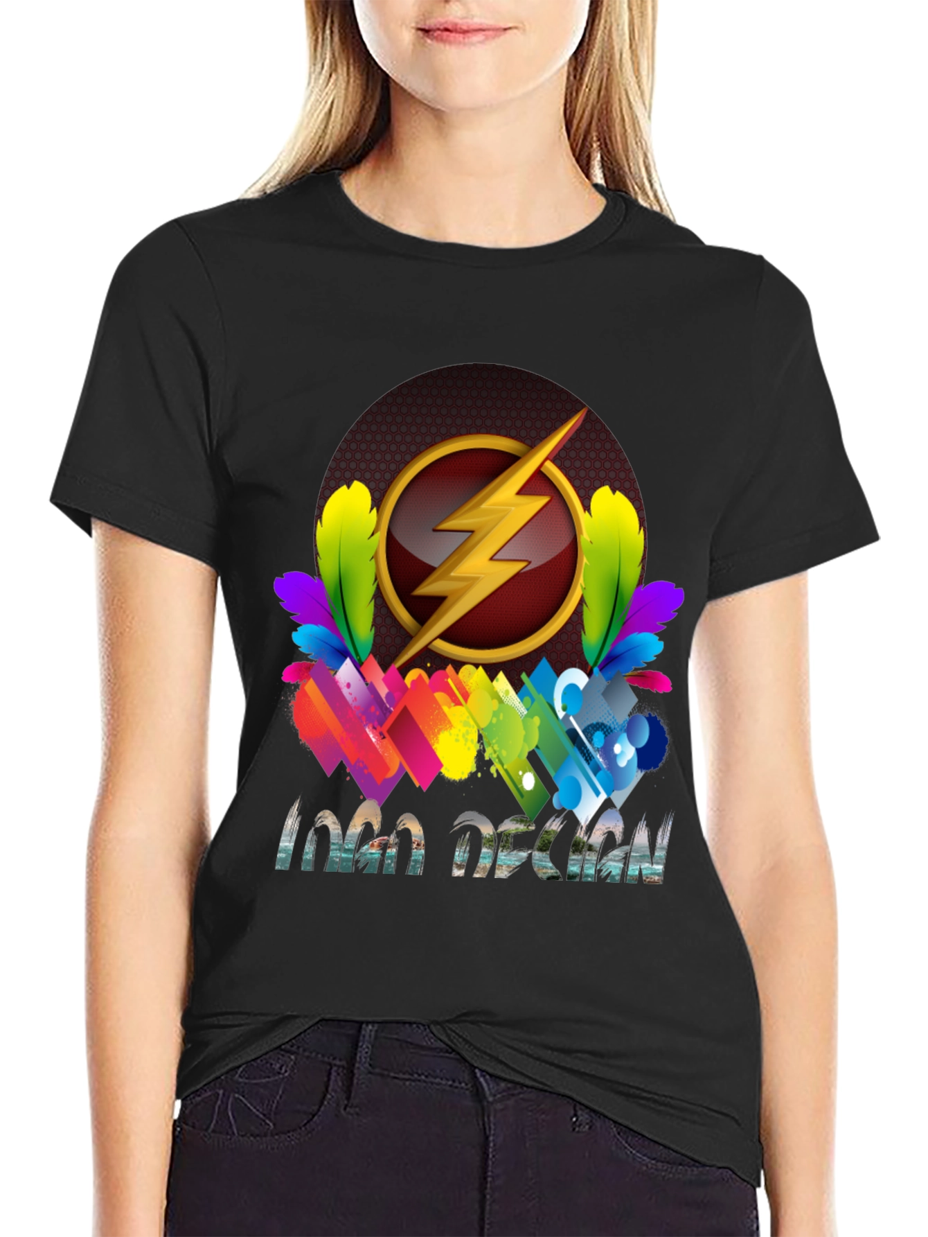 Flash Logo Design Black T-Shirt