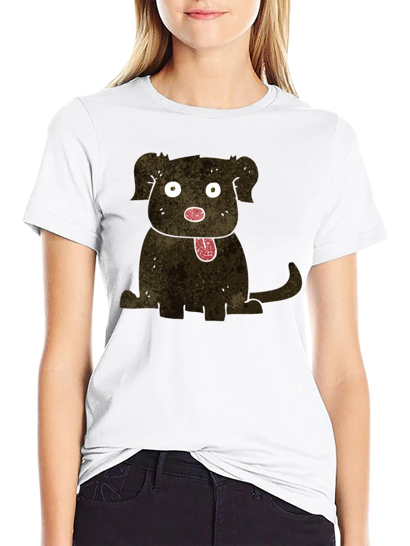 Cartoon Dog Graphic Black T-Shirt