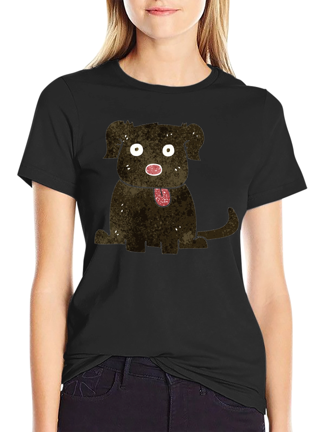 Cartoon Dog Graphic Black T-Shirt