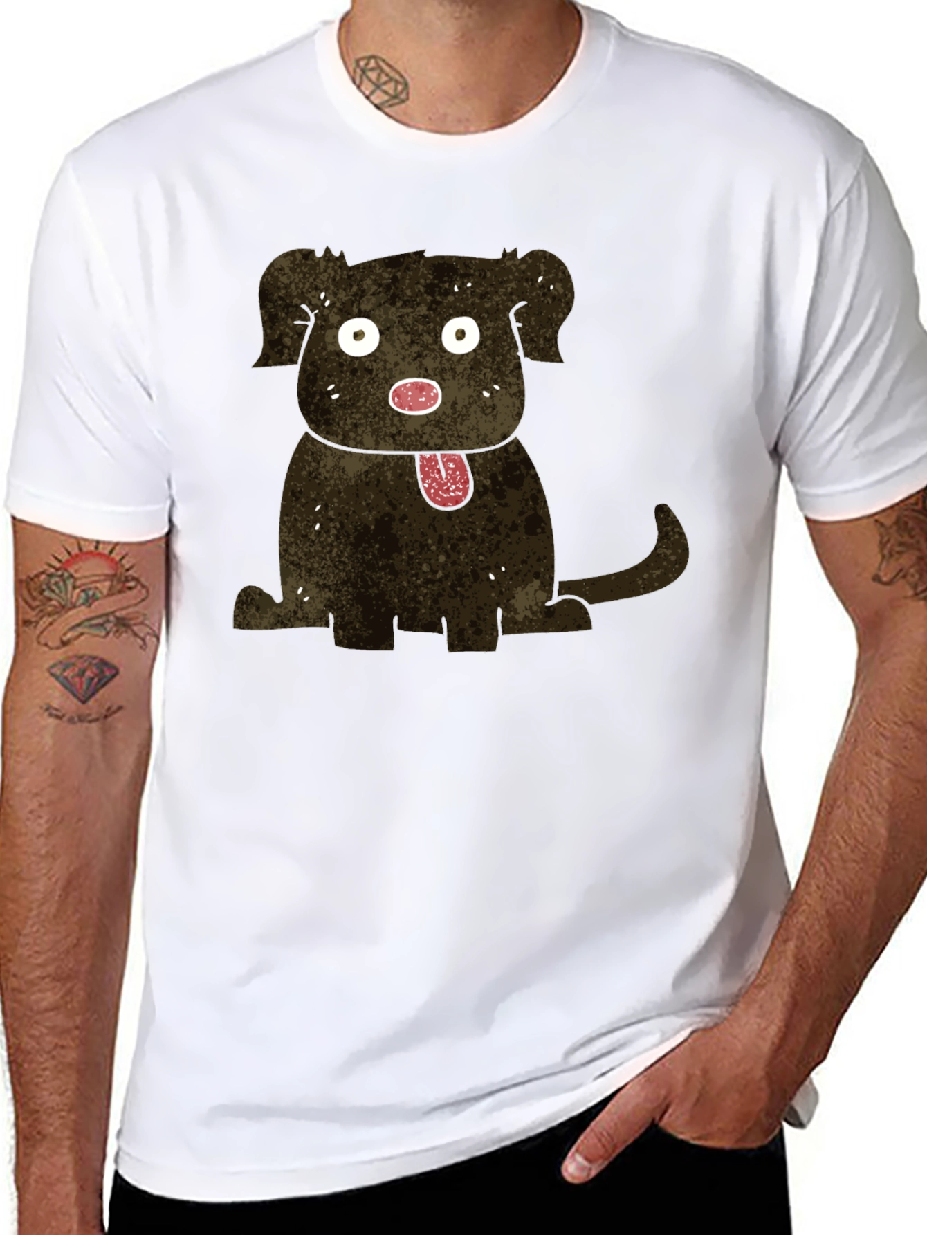 Cartoon Dog Graphic Black T-Shirt