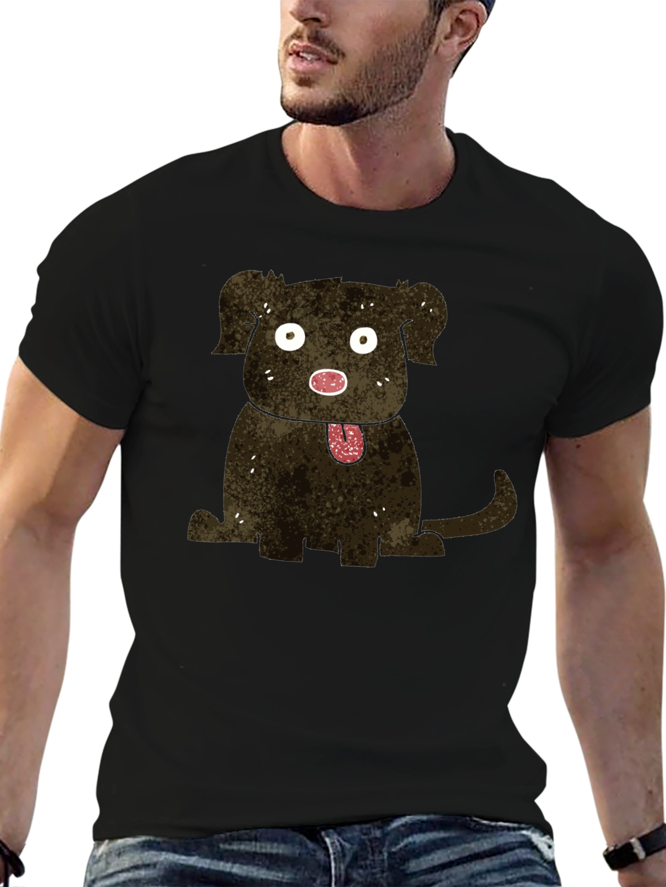 Cartoon Dog Graphic Black T-Shirt