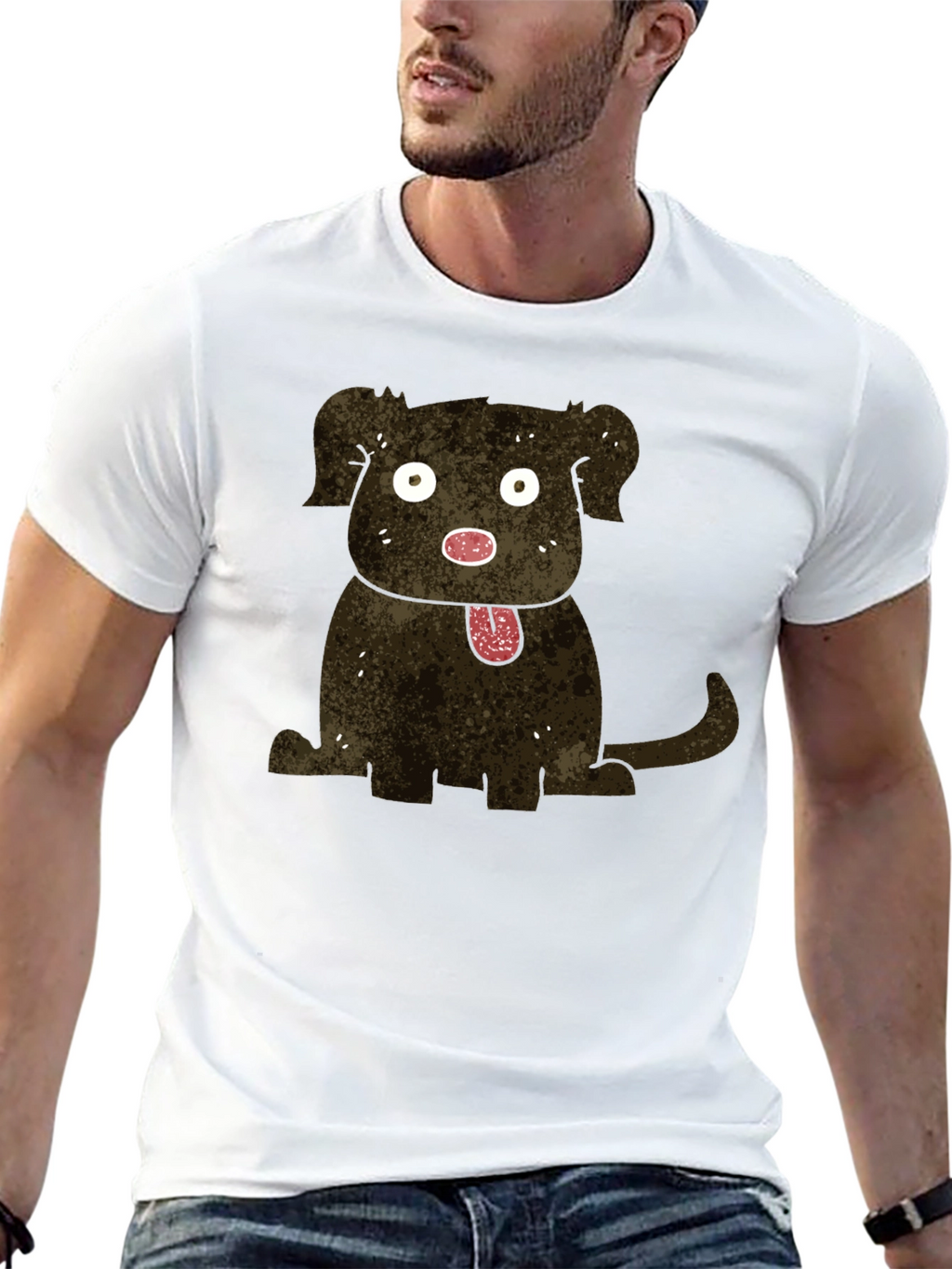 Cartoon Dog Graphic Black T-Shirt