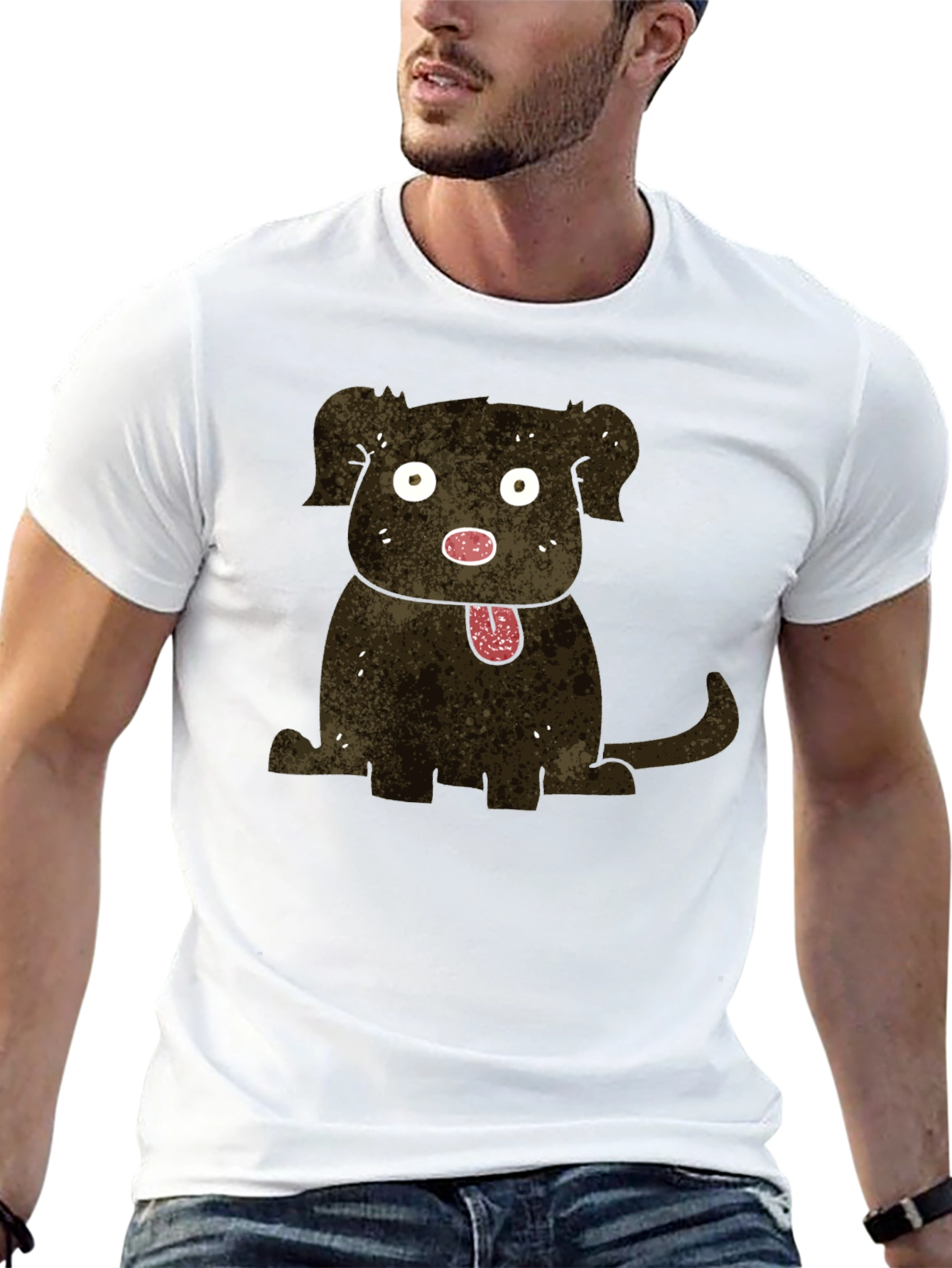 Cartoon Dog Graphic Black T-Shirt