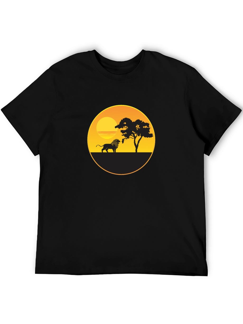African Sunset Lion Graphic Tee - Black Cotton T-Shirt