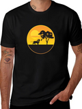 African Sunset Lion Graphic Tee - Black Cotton T-Shirt