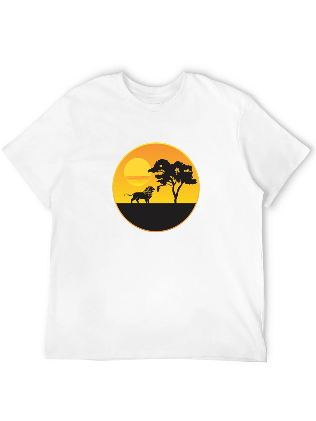 African Sunset Lion Graphic Tee - Black Cotton T-Shirt
