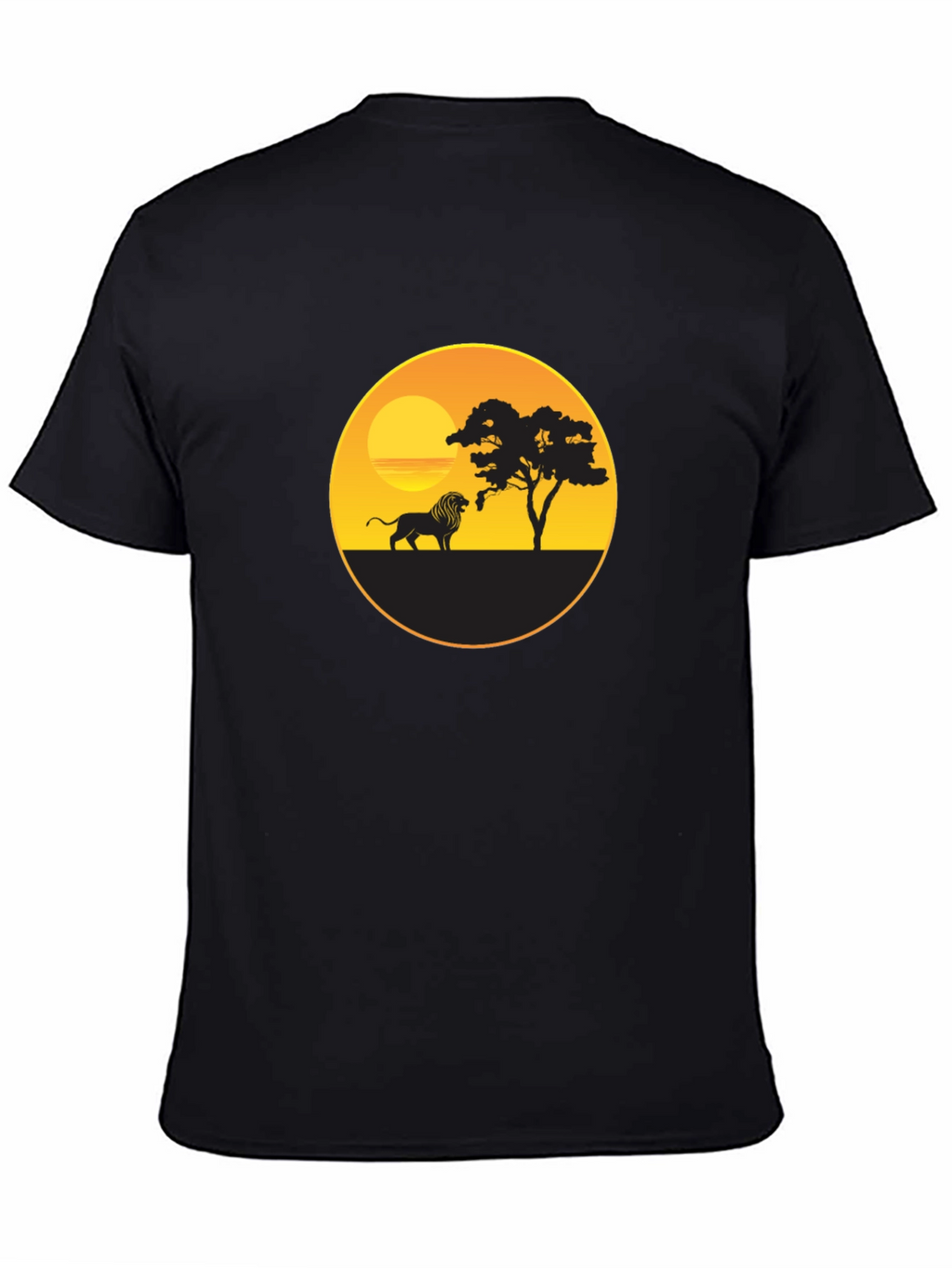 African Sunset Lion Graphic Tee - Black Cotton T-Shirt