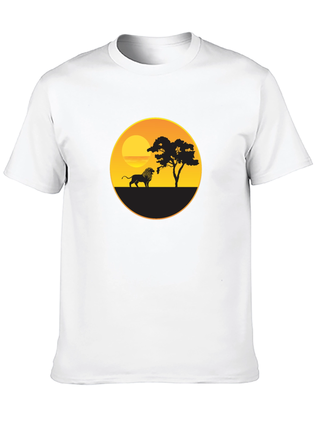 African Sunset Lion Graphic Tee - Black Cotton T-Shirt