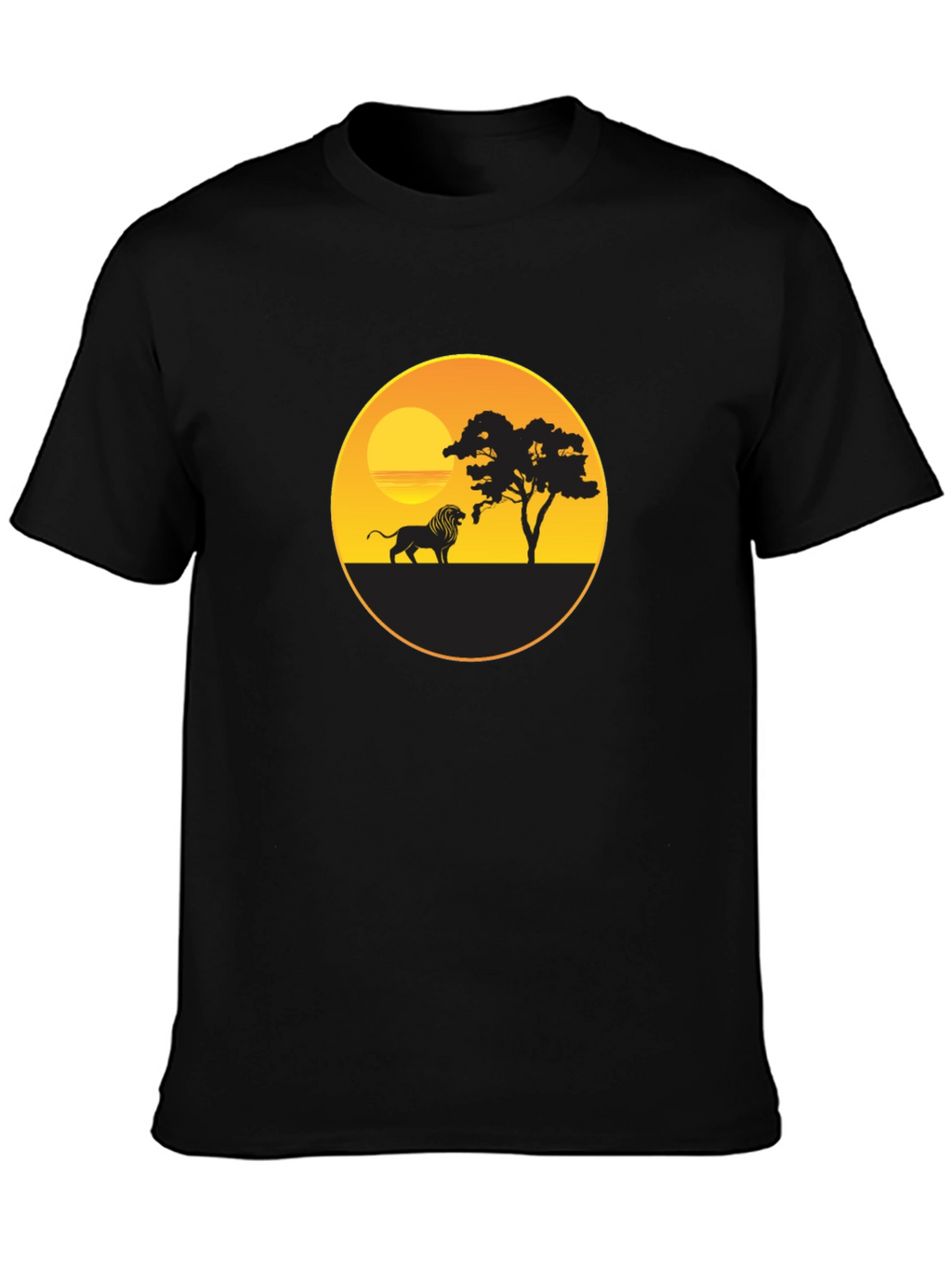 African Sunset Lion Graphic Tee - Black Cotton T-Shirt