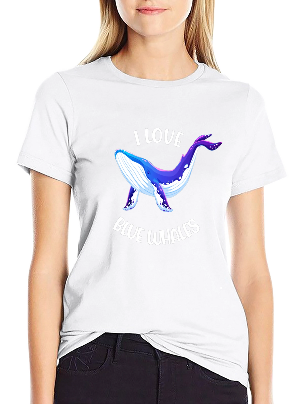 I Love Blue Whales Black T-Shirt