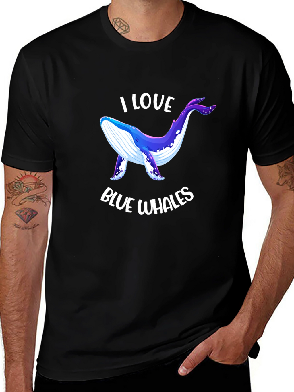 I Love Blue Whales Black T-Shirt