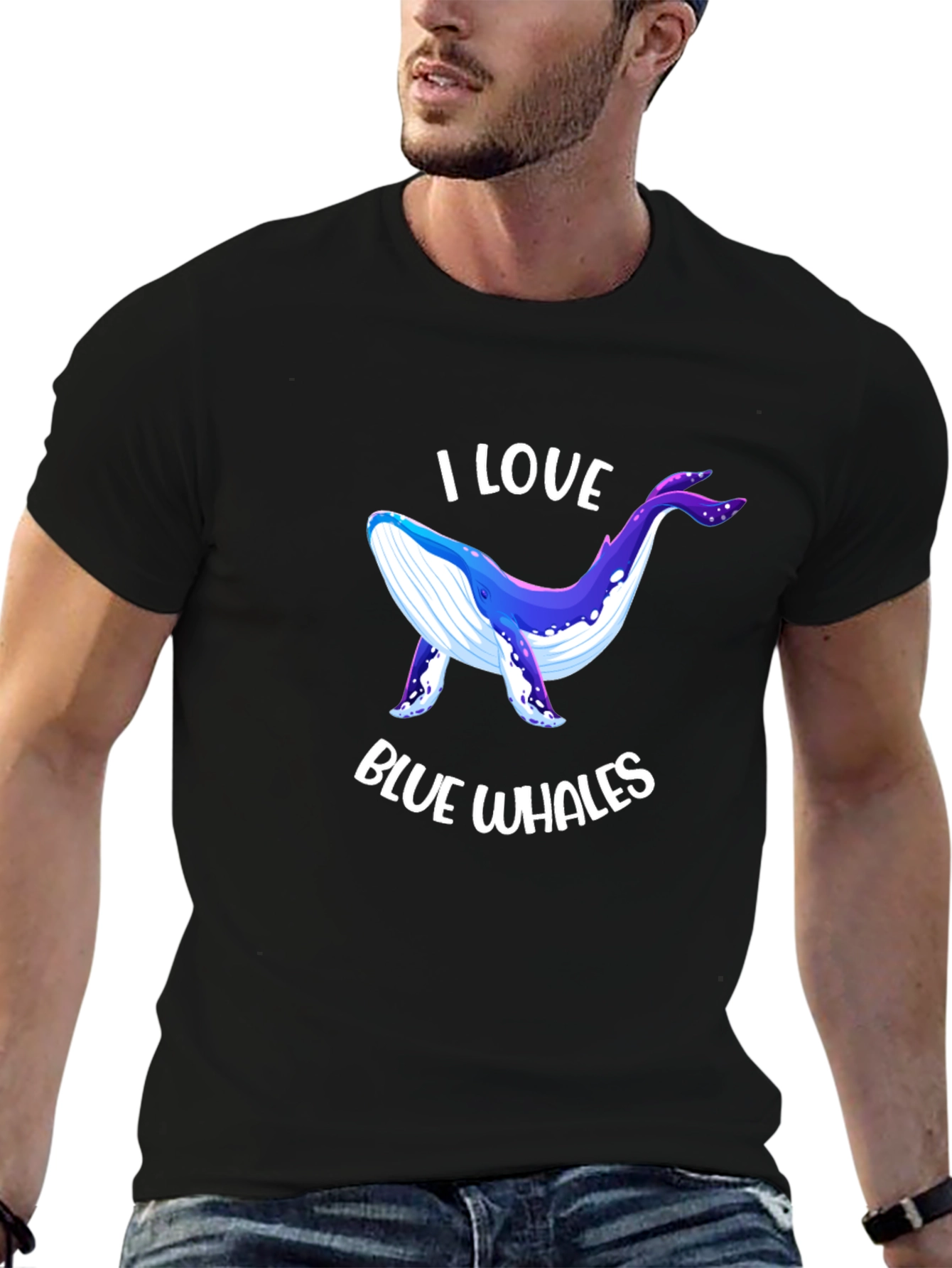 I Love Blue Whales Black T-Shirt