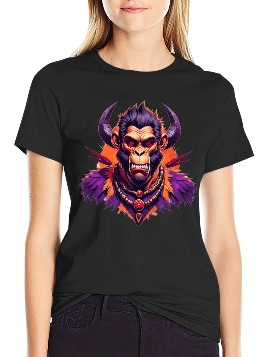 Horned Monkey Graphic Tee - Unique Ape Design