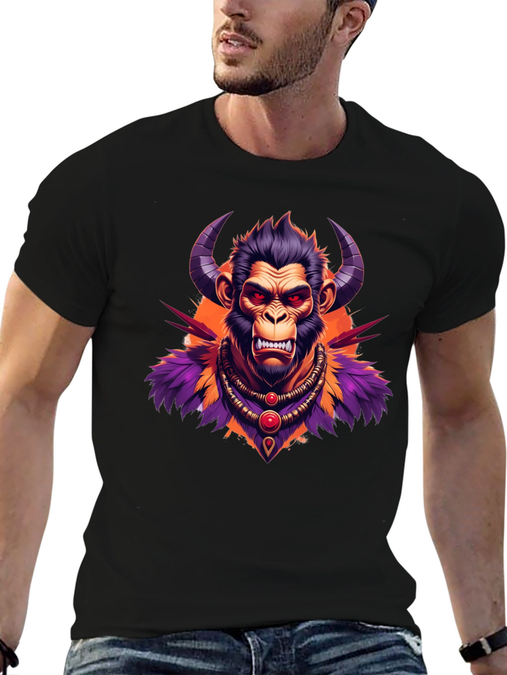 Horned Monkey Graphic Tee - Unique Ape Design