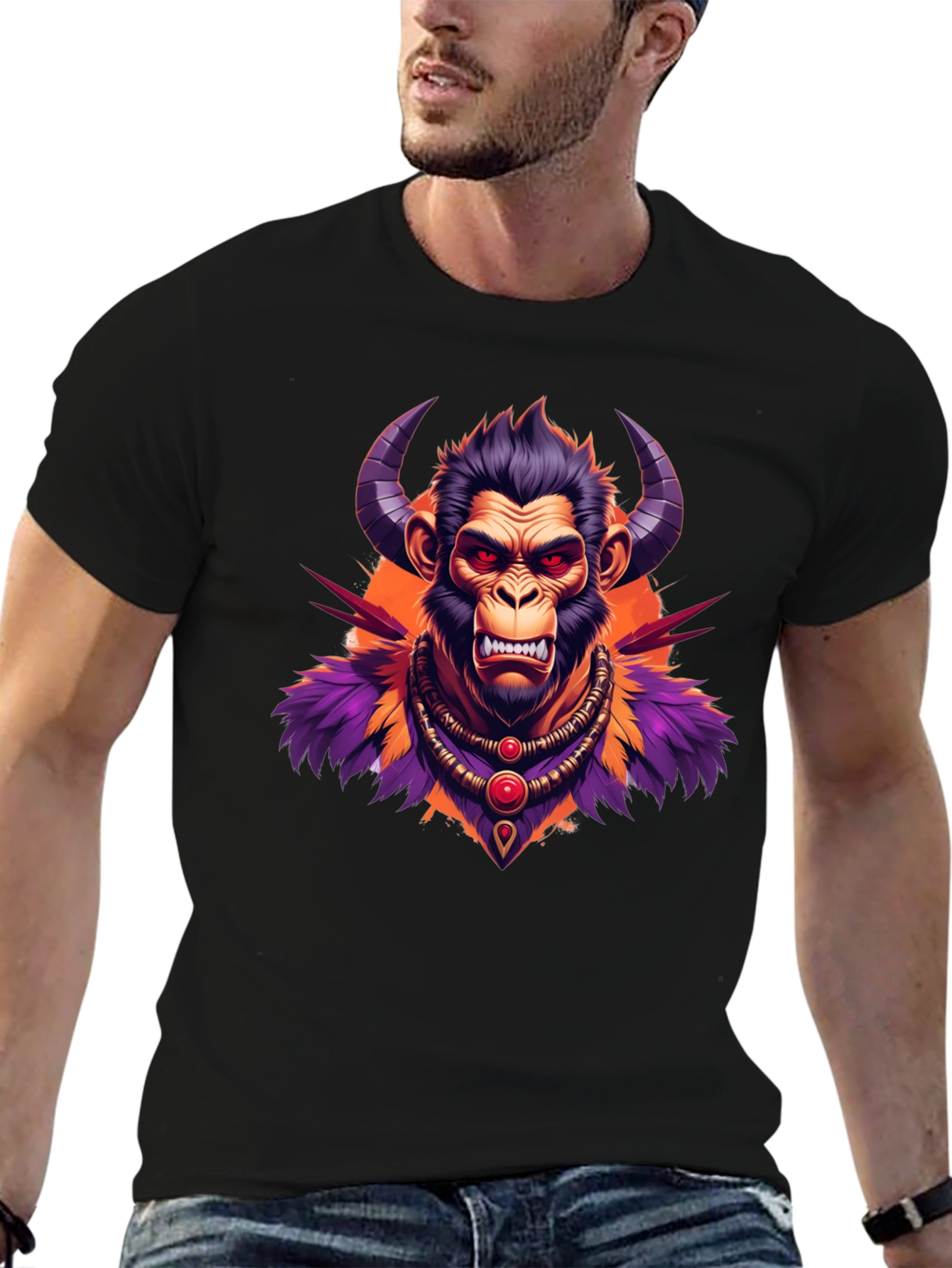 Horned Monkey Graphic Tee - Unique Ape Design