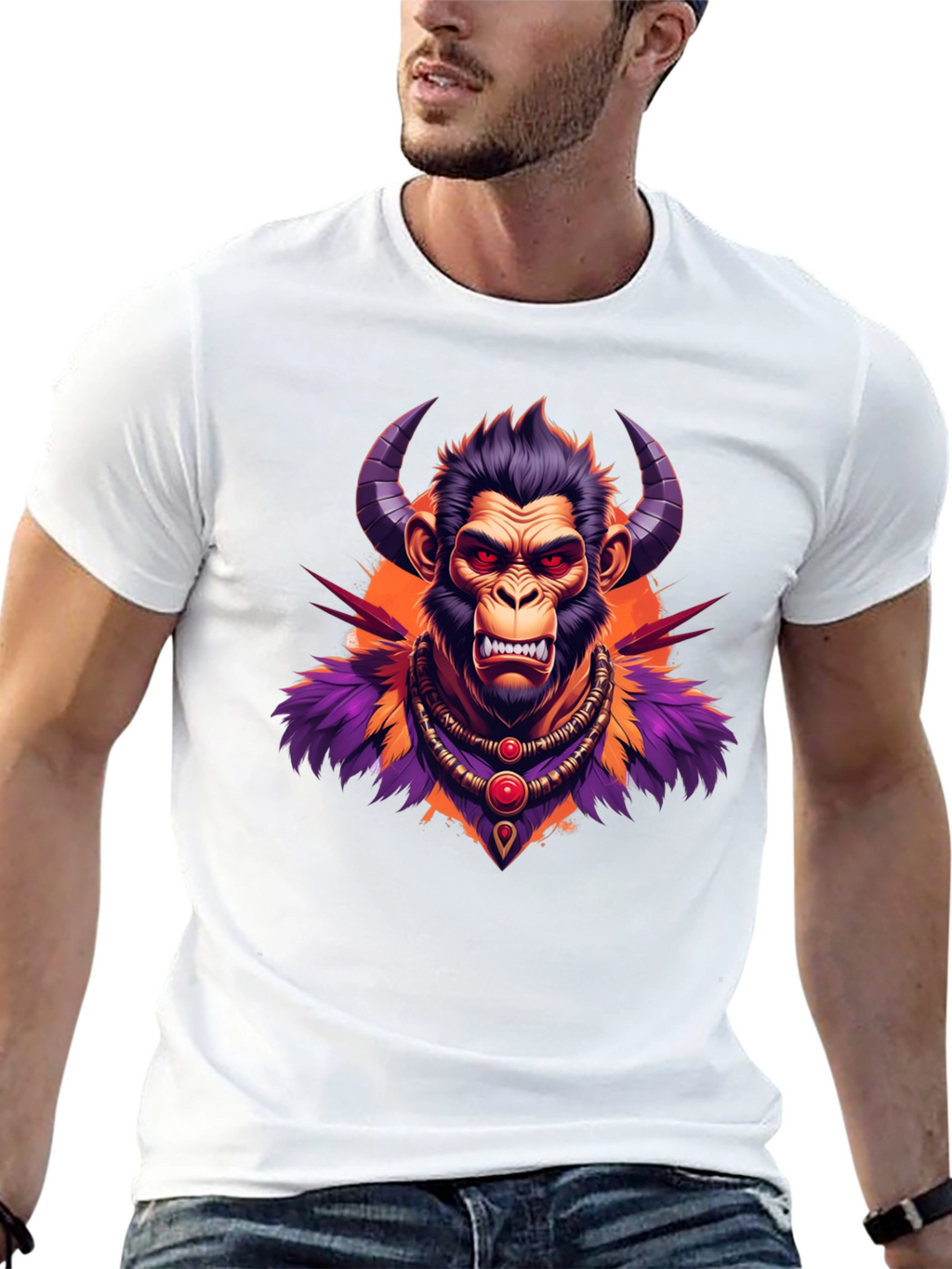 Horned Monkey Graphic Tee - Unique Ape Design