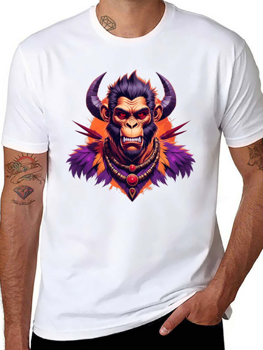 Horned Monkey Graphic Tee - Unique Ape Design