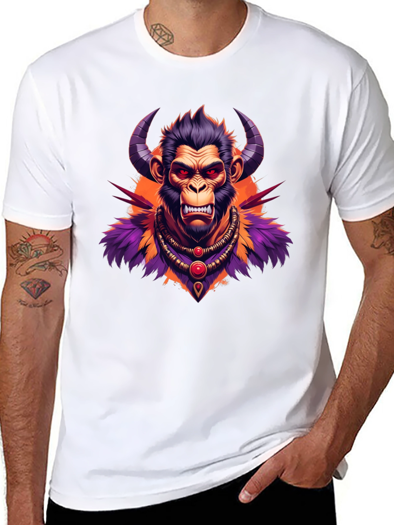 Horned Monkey Graphic Tee - Unique Ape Design