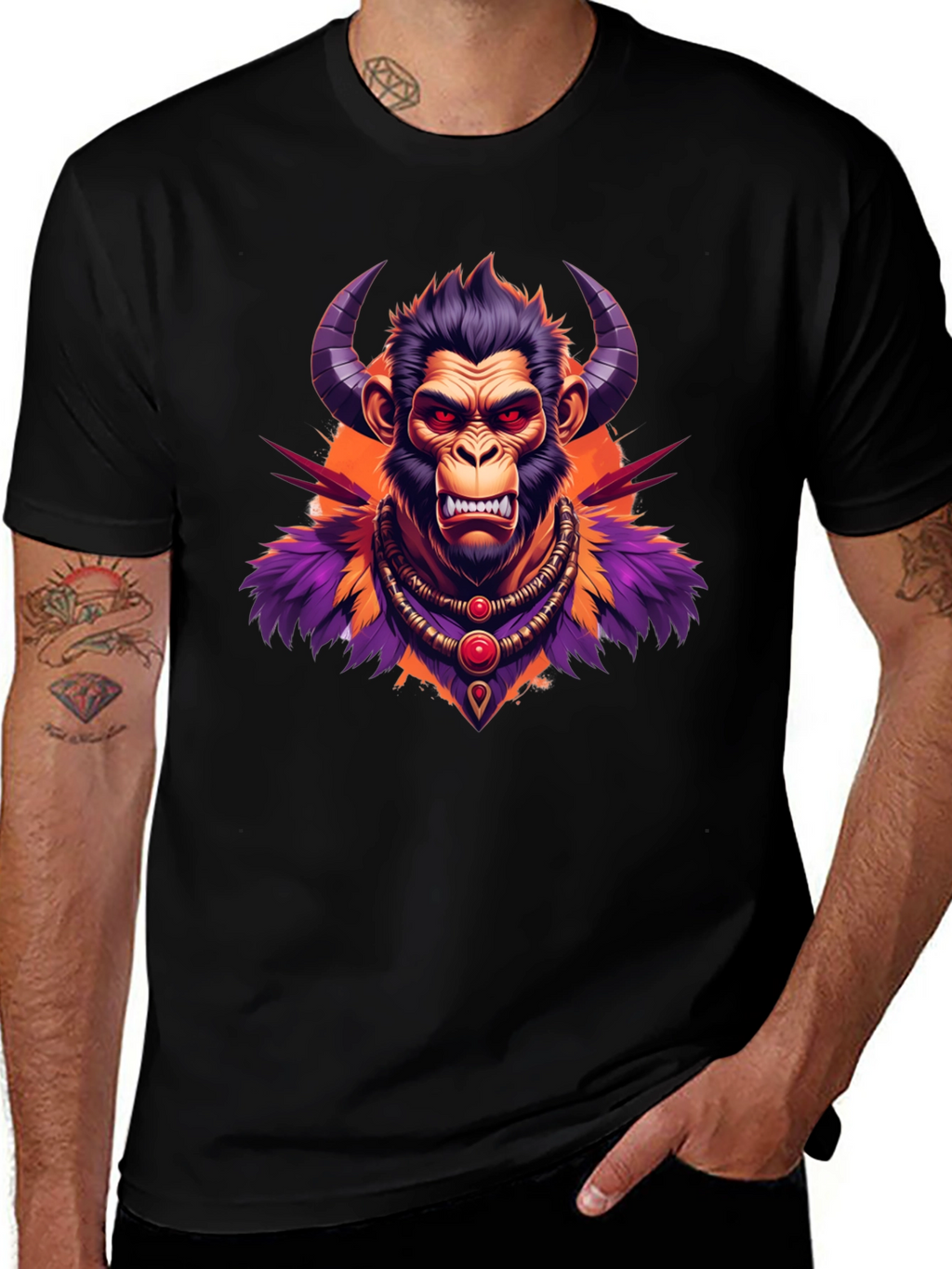 Horned Monkey Graphic Tee - Unique Ape Design