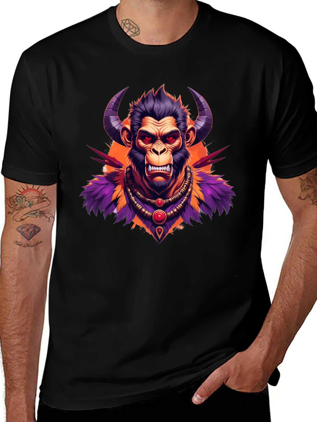 Horned Monkey Graphic Tee - Unique Ape Design