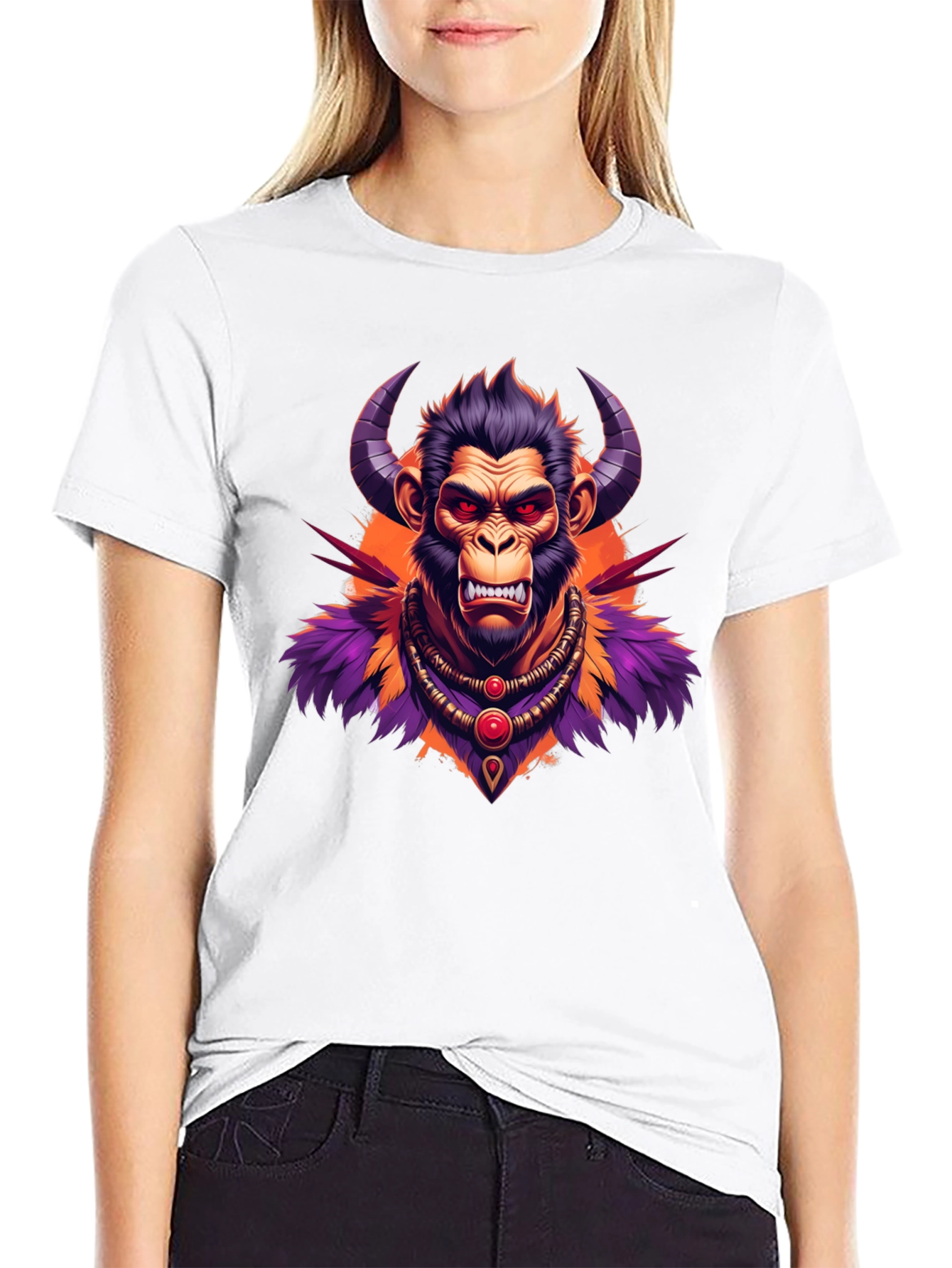 Horned Monkey Graphic Tee - Unique Ape Design