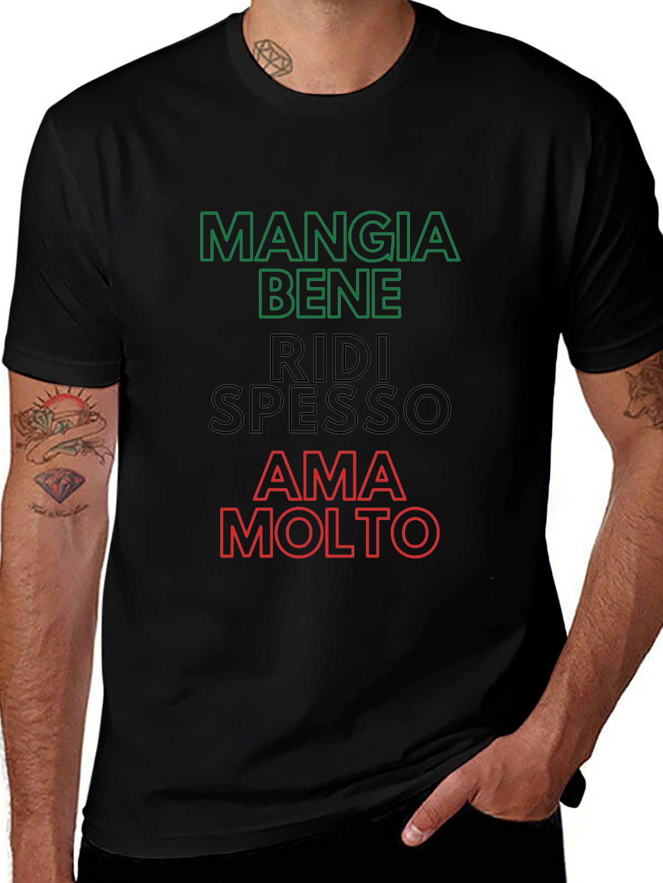 Eat Well Laugh Often Love Much - Italian T-Shirt