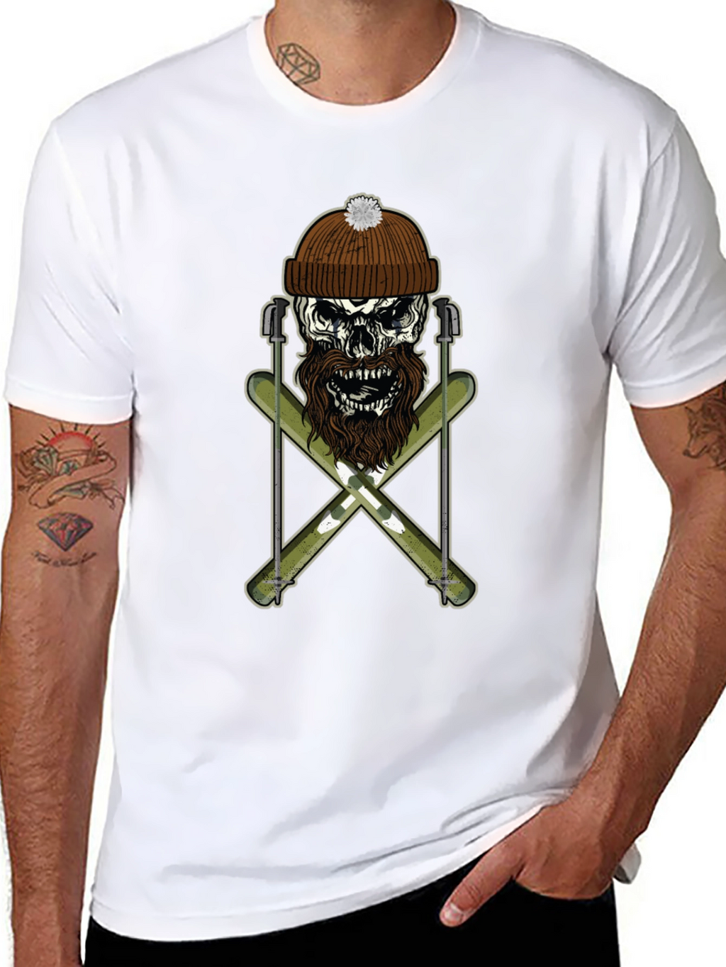 Skull & Skis Graphic Tee - Black Cotton Shirt
