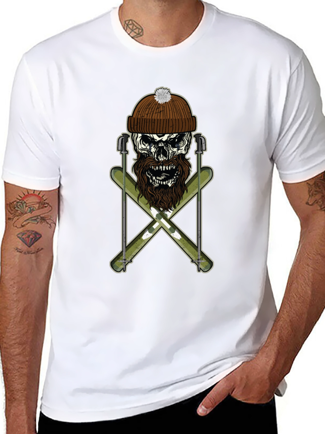Skull & Skis Graphic Tee - Black Cotton Shirt