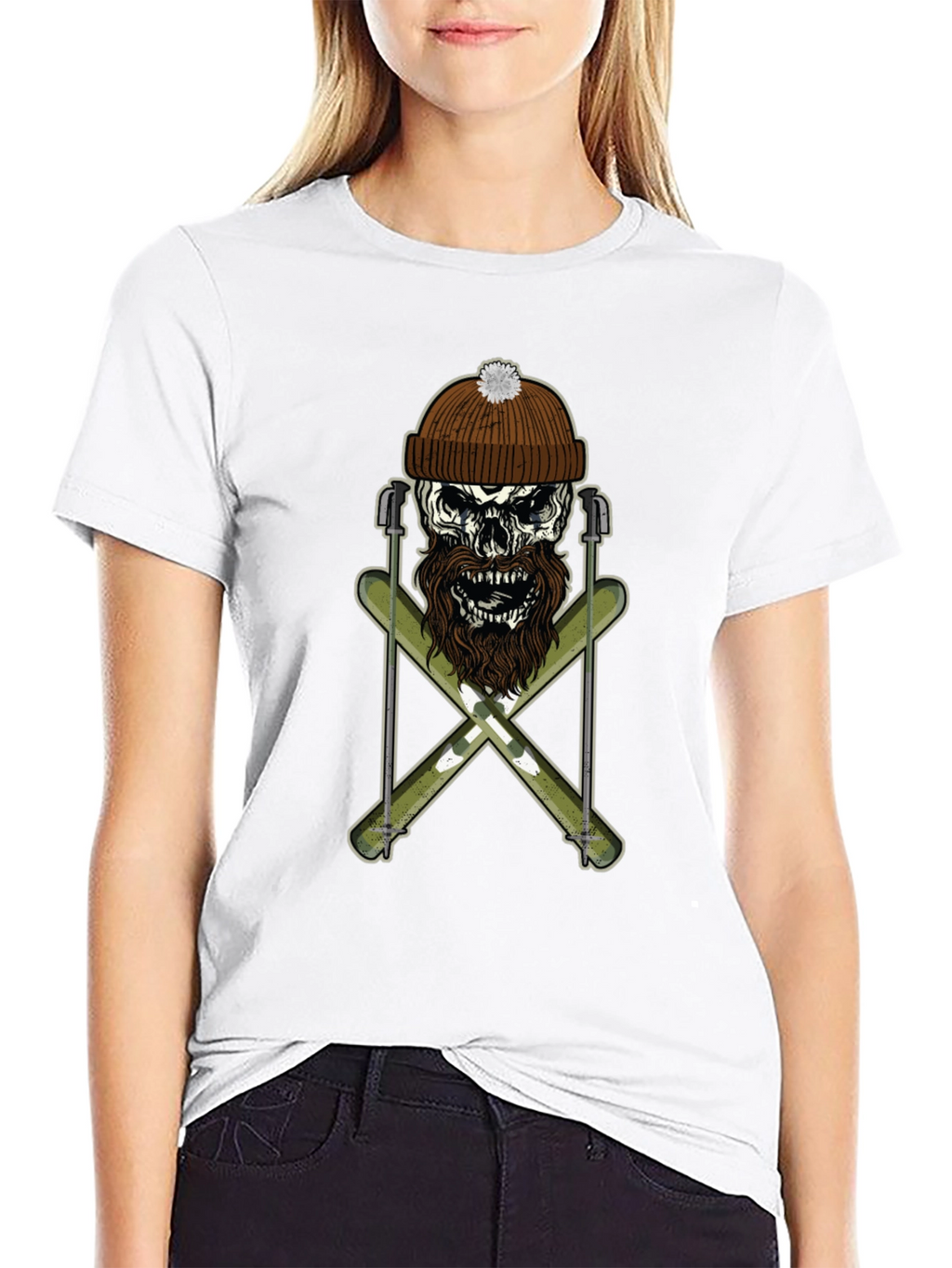 Skull & Skis Graphic Tee - Black Cotton Shirt