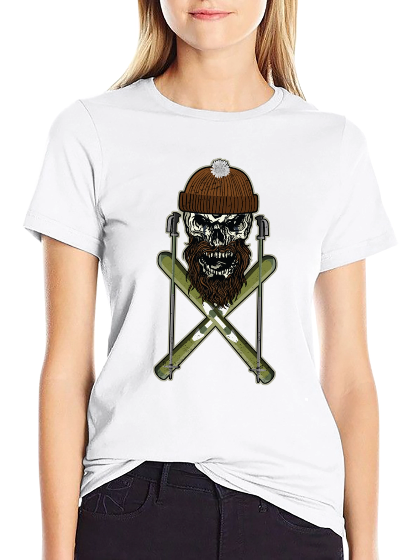 Skull & Skis Graphic Tee - Black Cotton Shirt