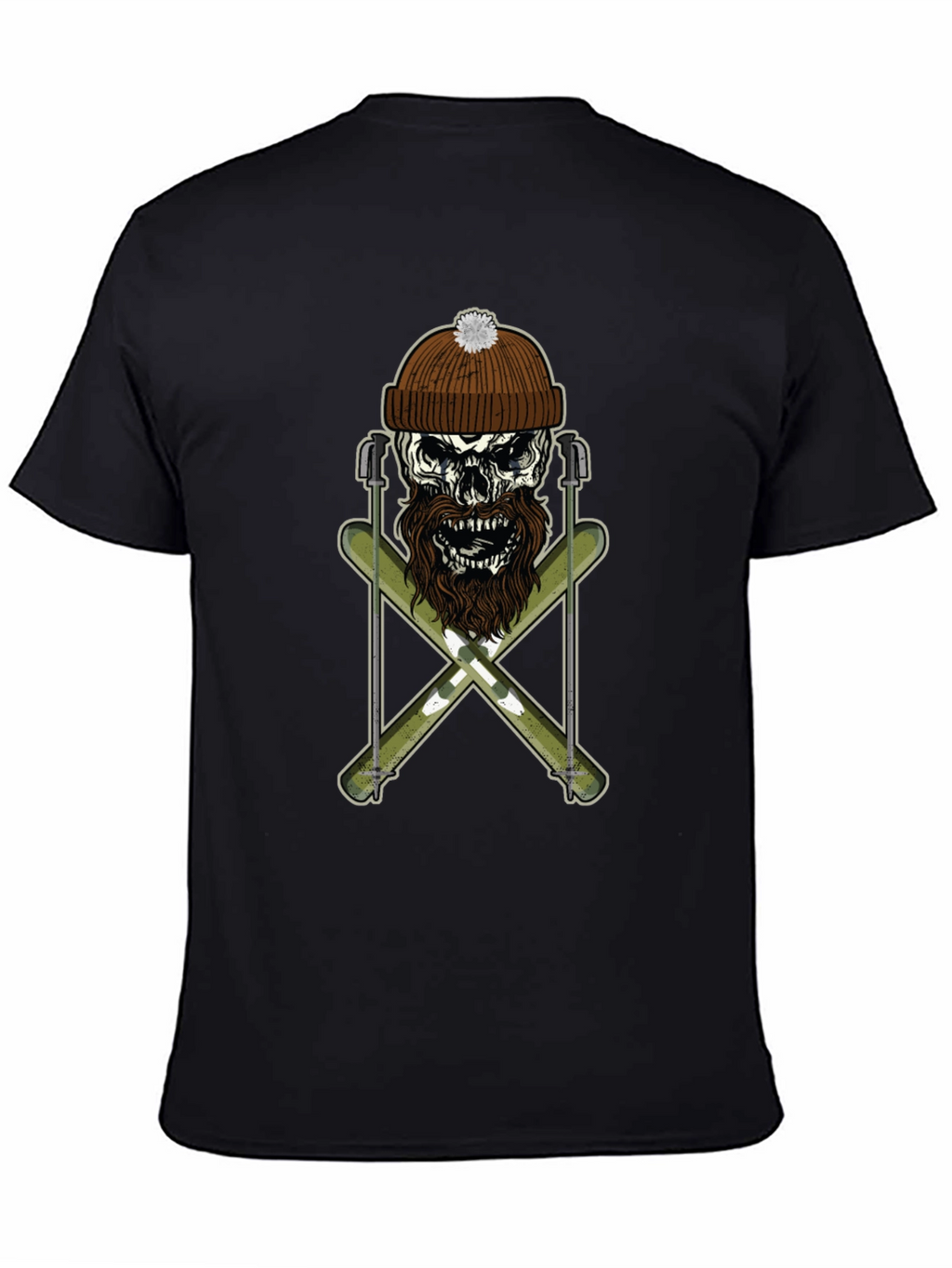 Skull & Skis Graphic Tee - Black Cotton Shirt