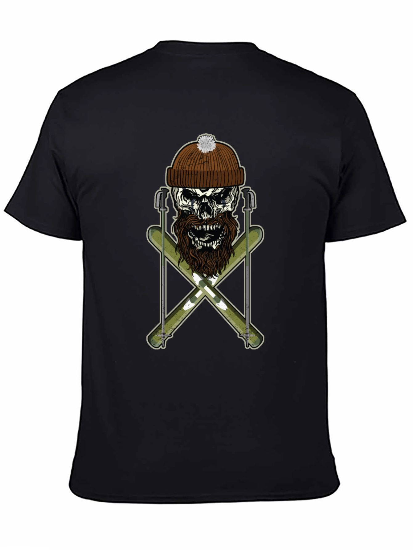 Skull & Skis Graphic Tee - Black Cotton Shirt
