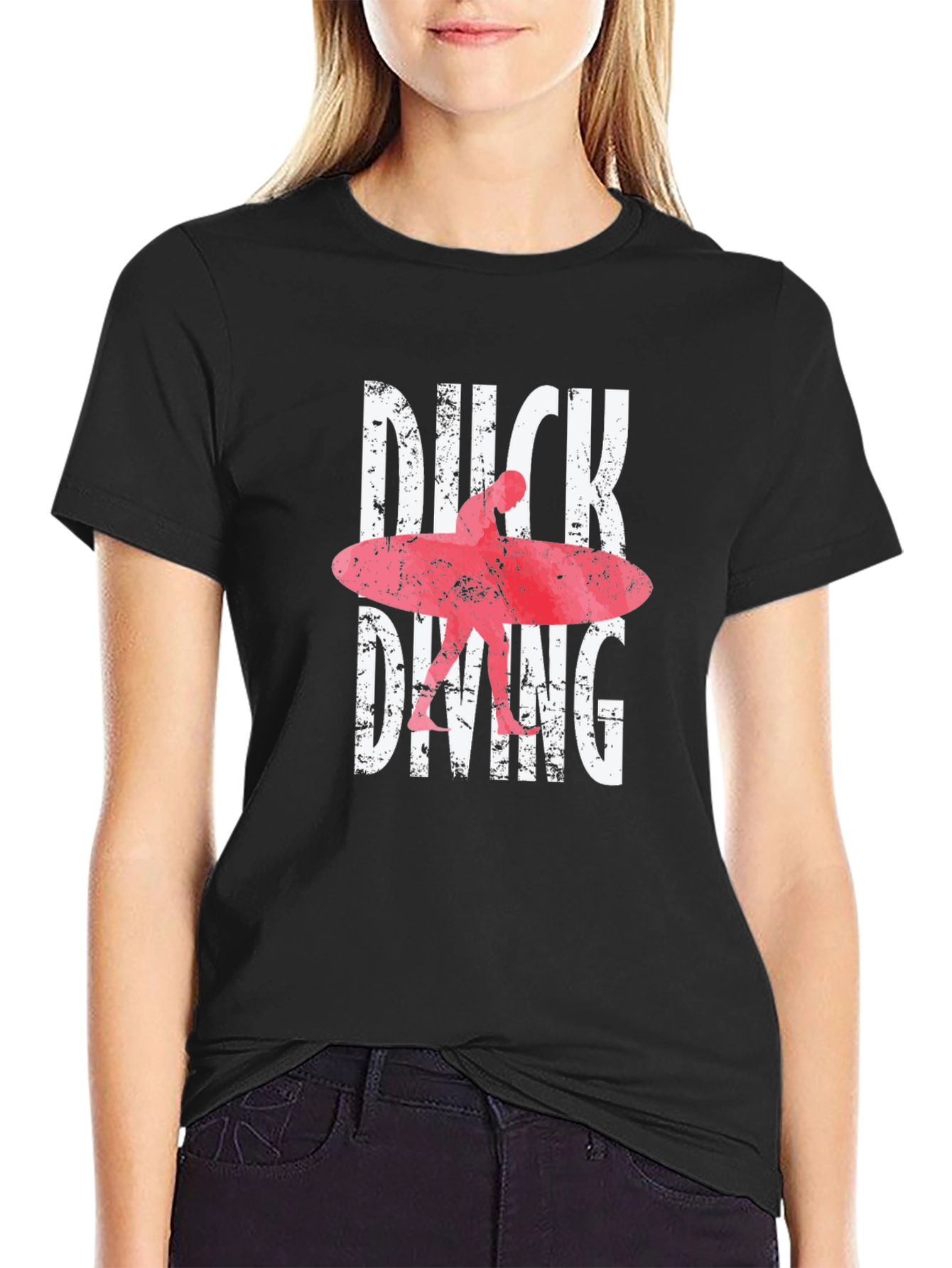 Duck Diving Surfer Graphic Tee - Black Cotton T-Shirt